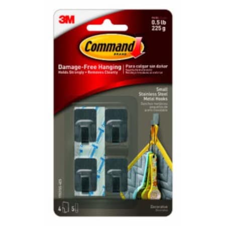 3M 3M Command Stainless Steel Metal Small Hook 0.5 lb. cap. 4 pk 17031SS-4ES